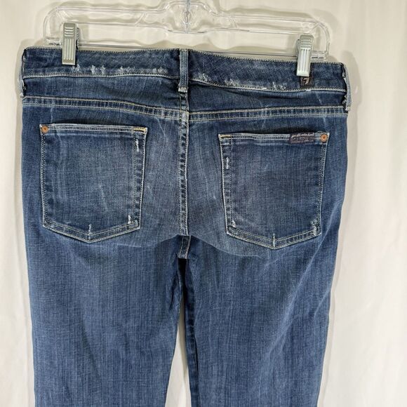 7 for all Mankind Flared Jeans Women's 29 Dark Wash Denim Low Rise Cotton Blend - Picture 12 of 15